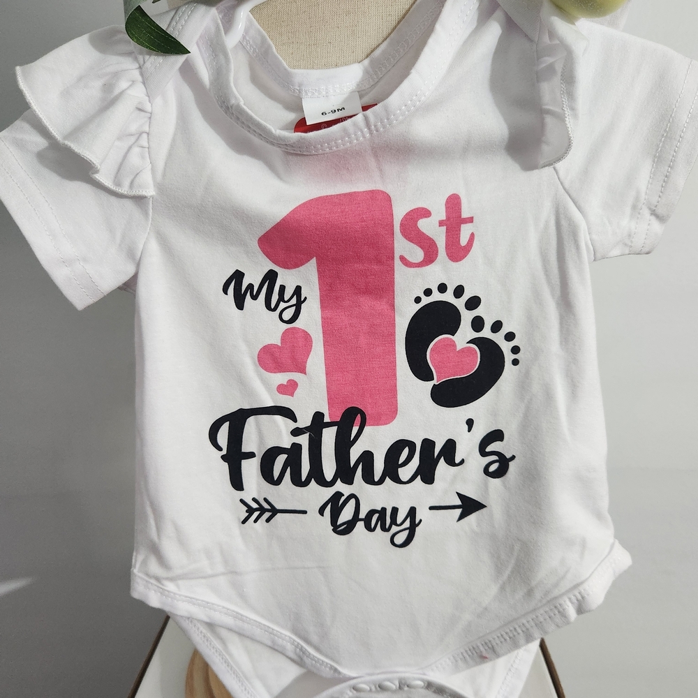PatPat White & Pink 'My 1st Father's Day' Onesie, Size 6-9mons, NWT - Picture 2 of 2